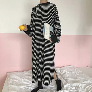 Long-sleeve Striped Midi Pullover Dress
