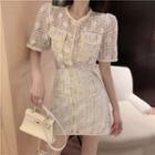 Short-sleeve Lace Button-up Top / Mini Skirt