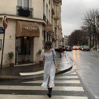 Tie-waist Slit-side Silky Shirtdress