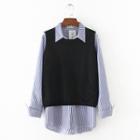 Striped Shirt / Knit Vest / Set