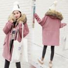 Faux-fur Trim Fleece-lined Hooded Corduroy Zip Coat