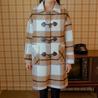 Toggle-button Plaid Coat