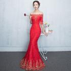 Off-shoulder Lace Elbow-sleeve Mermaid Evening Gown