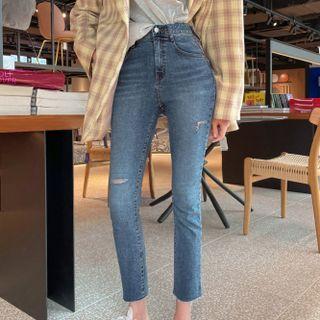 Distressed Crop Straight Leg Jeans (various Designs)