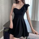 One-shoulder Ruffled Mini A-line Dress