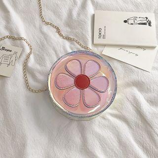 Flower Applique Round Crossbody Bag