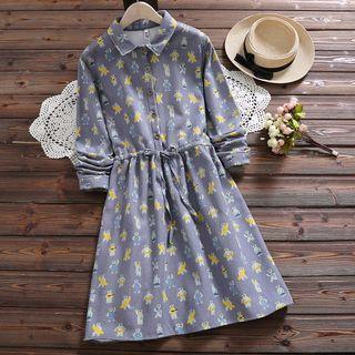 Bear Print A-line Collared Dress