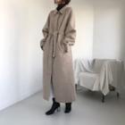 Lapel Oversize Trench Coat With Sash Oatmeal - One Size