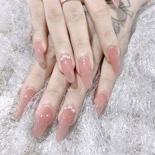 Faux Pearl Pointed Faux Nail Tips 187 - Pink - One Size