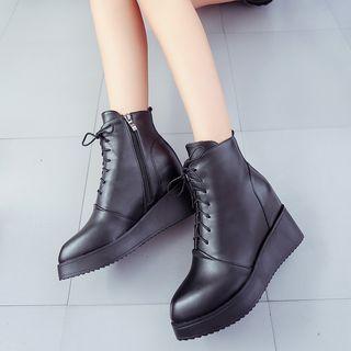 Hidden Wedge Lace-up Short Boots