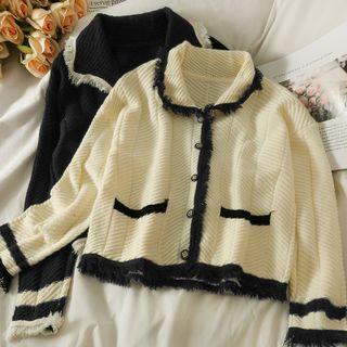 Fringed-trim Peter Pan-collar Loose Cardigan