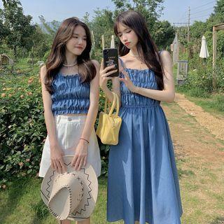 Spaghetti Strap Crinkled Midi A-line Dress / Top / Jacket