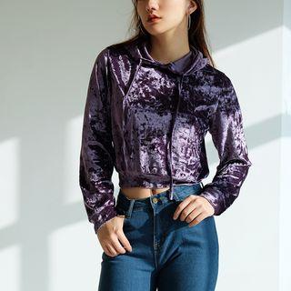 Hooded Velvet Cropped Top