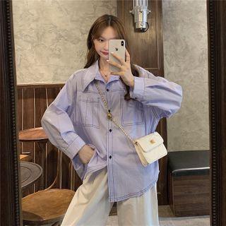 Contrast Stitching Shirt Purplish Blue - One Size