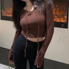 Long-sleeve Lace-up Fitted Cropped T-shirt