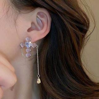 Cross Faux Cat Eye Stone Rhinestone Alloy Dangle Earring 1 Pair - Pink & Silver - One Size