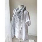 Fringed Striped Linen Scarf Gray - One Size