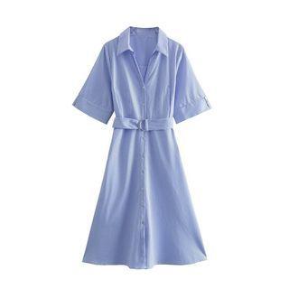 Short-sleeve V-neck A-line Shirt Dress