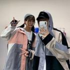 Couple Matching Color Block Zipped Jacket