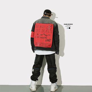 Lettering Applique Buttoned Denim Jacket
