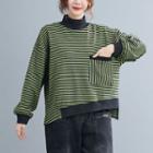 Mock-neck Striped Irregular Sweatshirt