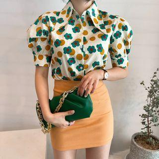 Puff-sleeve Flower Shirt