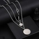 Smiley Pendant Layered Chain Necklace Silver - One Size