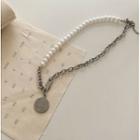 Coin Faux Pearl Necklace Silver - One Size