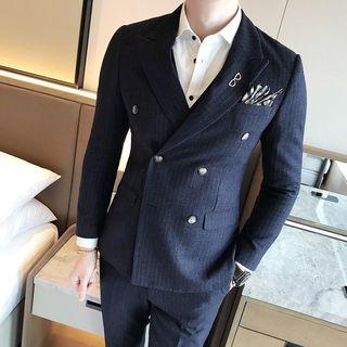Set: Double-breasted Pinstriped Blazer + Vest + Dress Pants