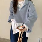 Long-sleeve Turtleneck Zip Plain Cropped Sweatshirt