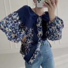 Balloon-sleeve Collar Floral Blouse