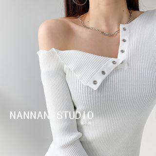 Asymmetric One-shoulder Knit Mini Dress