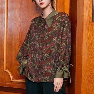Wide-sleeve Floral Print Shirt