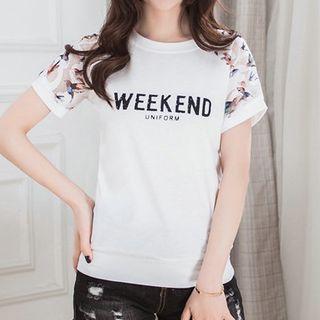 Mesh Sleeve Lettering Short-sleeve T-shirt