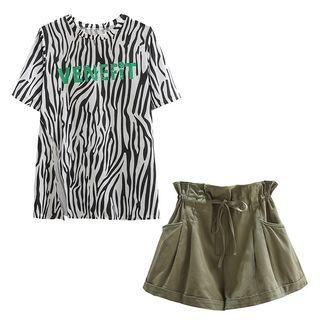 Zebra Print T-shirt / High Waist Wide Leg Shorts