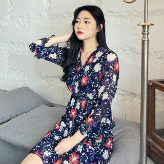 Crinkled Floral Chiffon Dress