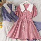 Colorblock Puff-sleeve Mini Shirtdress
