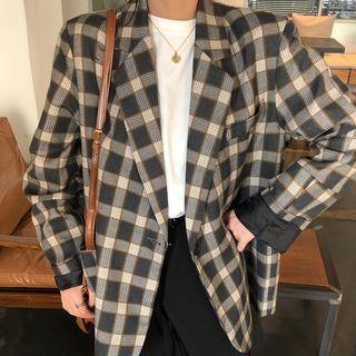 Plaid Single-button Loose-fit Blazer As Shown In Figure - One Size