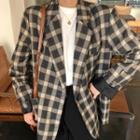 Plaid Single-button Loose-fit Blazer As Shown In Figure - One Size