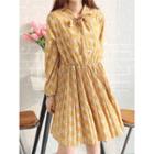 Tie-neck Floral-pattern Shirred Dress