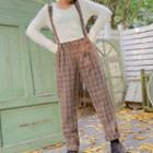 Plaid Suspender Pants Coffee - One Size
