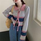 Color Block Zip Cardigan Blue & Pink - One Size