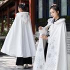 Traditional Chinese Embroidery Fleece Trim Hooded Cape White - One Size