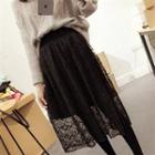 Pleated Lace Skirt Black - One Size