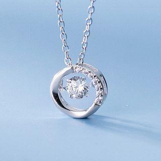 925 Sterling Silver Rhinestone Pendant Necklace 1 Pc - 925 Sterling Silver Rhinestone Pendant Necklace - One Size