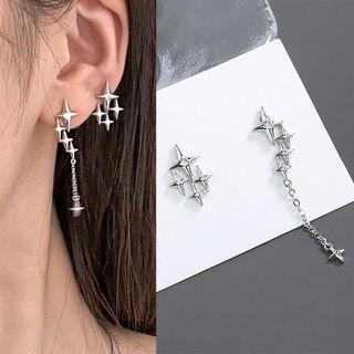 Star Rhinestone Asymmetrical Alloy Dangle Earring 1 Pair - Silver - One Size