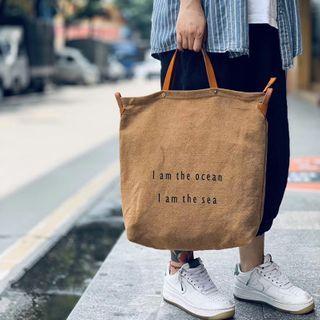 Lettering Linen Crossbody Bag