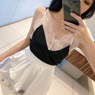Lace Camisole Top / Ruffle Trim A-line Skirt