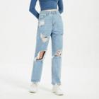 Distressed Mid Rise Loose Fit Jeans