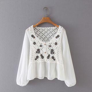 Long Sleeve Crochet Knit Panel Blouse